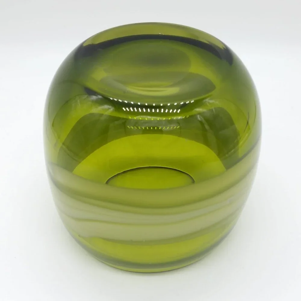 Vintage Pier 1 Hand Blown Green Glass Candle Holder, Art Glass, Decor